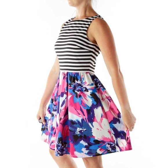 London Times Multicolor Striped Floral Cocktail Dress - Picture 2 of 3